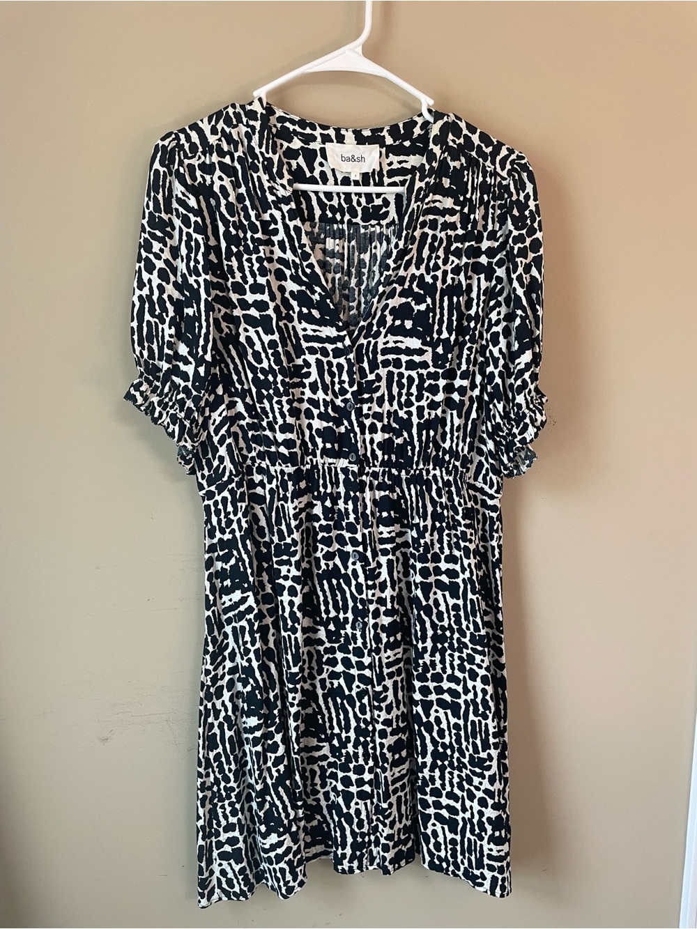 ba&sh Black & White Abstract Print Mini Dress